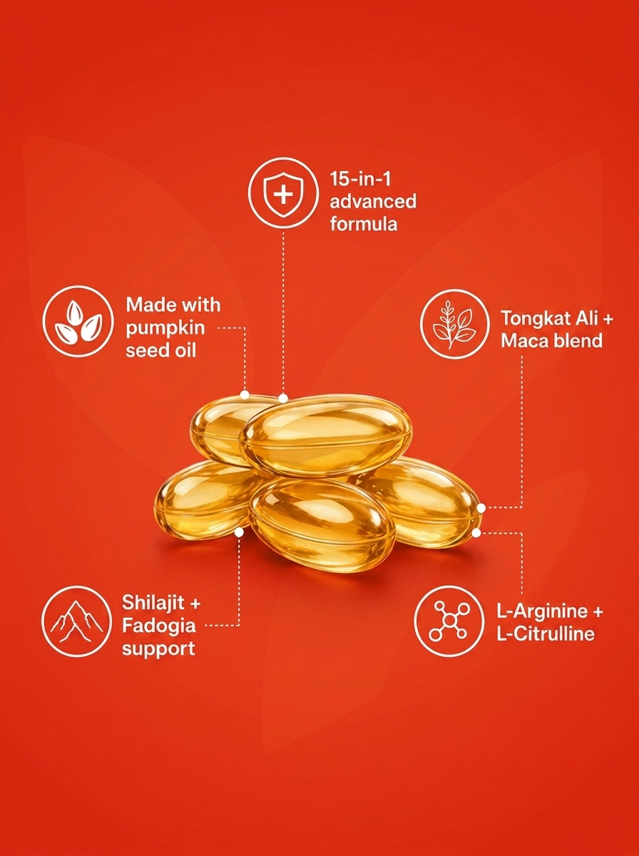 15-in-1 Oil-Based Testosterone Softgels for Male Performance
