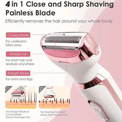 4-in-1 USB Rechargeable Lady Shaver – Women's Facial & Body Hair Remover