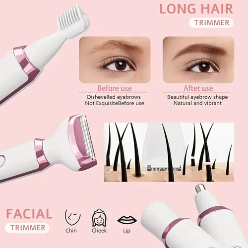 4-in-1 USB Rechargeable Lady Shaver – Women's Facial & Body Hair Remover